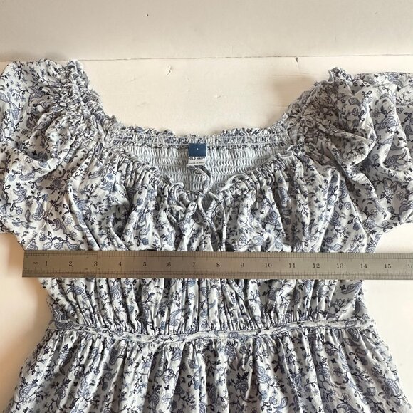 Old‎ Navy Dress Womens S Blue Ditsy Floral L/S Tie Neck Smocked Boho Romantic - Picture 12 of 15